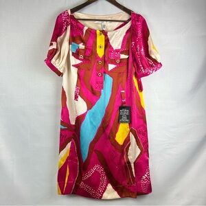 Diane von Furstenberg NWT 100% Silk Mixed Print Short Sleeve Dress Size 10